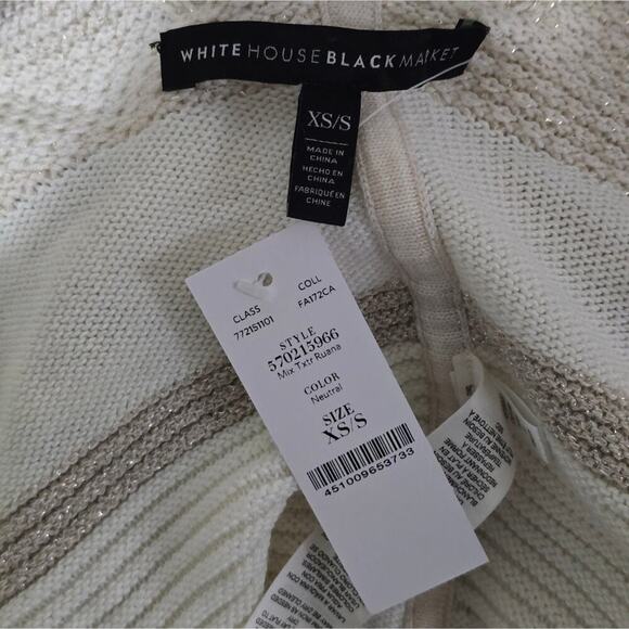 Whbm neutral Metallic Cozy Striped Wool Blend Sweater Poncho XS Small New - Picture 9 of 10